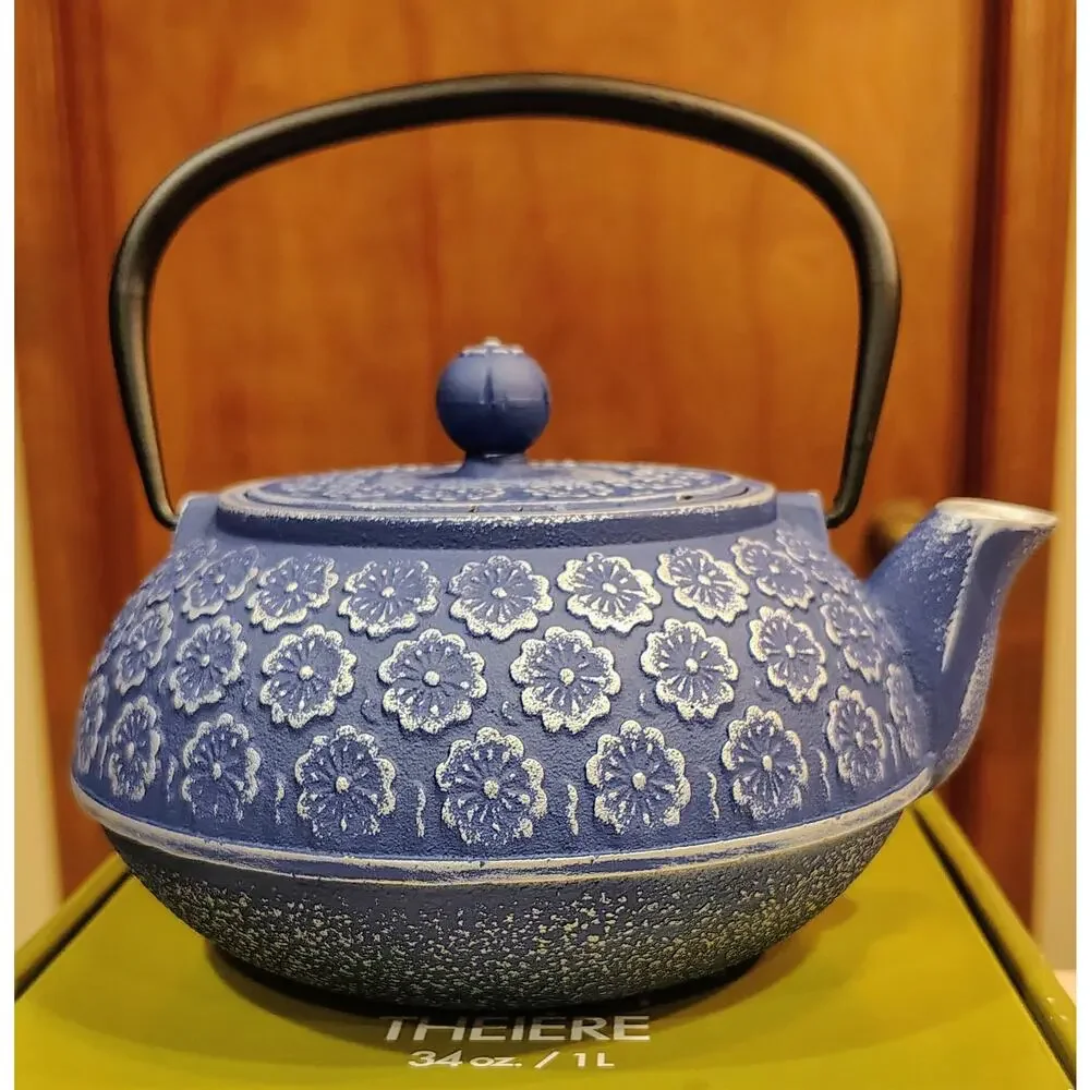 Primula 34oz Blue Cast Iron Teapot w/ Stainless Steel Mesh Infuser - New in Box
